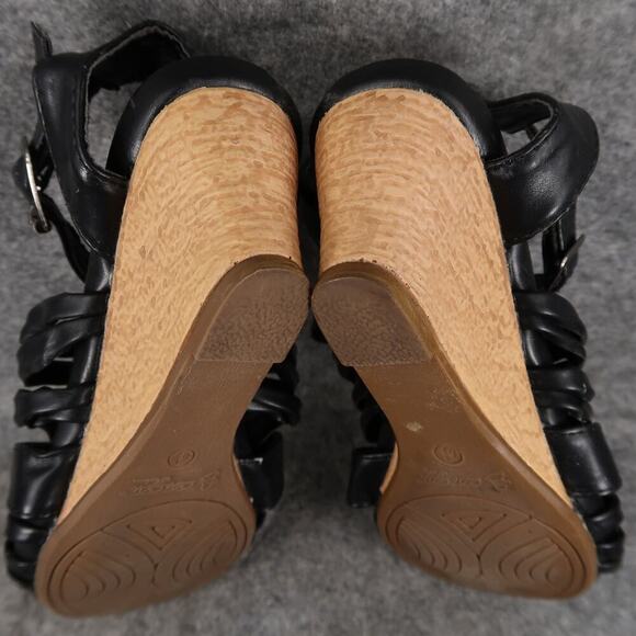 DbDk Fashion Shoes Womens 6.5 Sandals Wedge Buckle Ankle Strap Black Open Toe - Picture 14 of 15